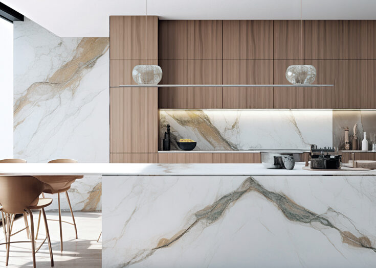 Große Inselküche mit Kücheninsel aus Granit