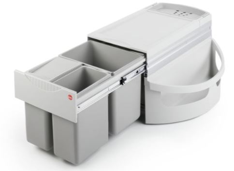 Großer Abfalsammler für Küche in grau mit vielen Fächern