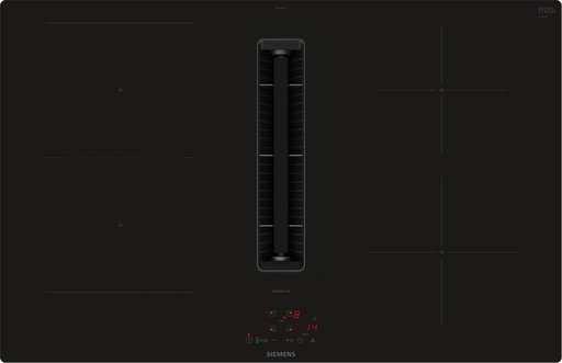 Schwarzes Glaskeramikfeld von Siemens mit integriertem Abzug
