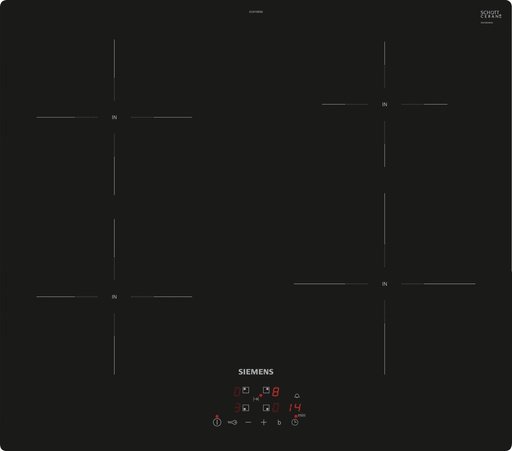 Siemens EU611BEB6E Induktionskochfeld, Schwarz, 4 Kochzonen, Touch-Bedienfeld.