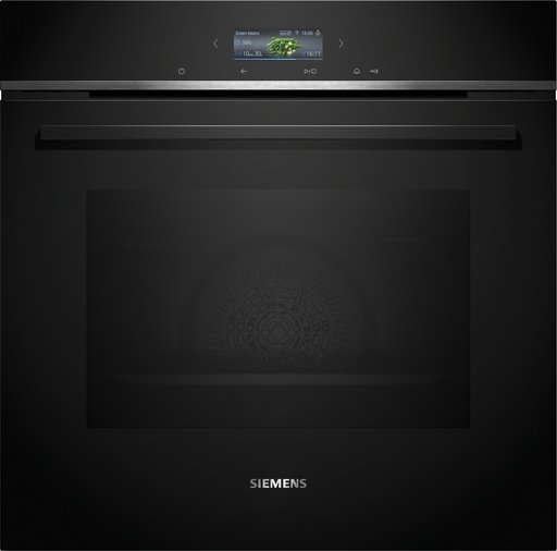 Schwarzer Backofen ohne Knöpfe mit Touchbedienung und großem Display