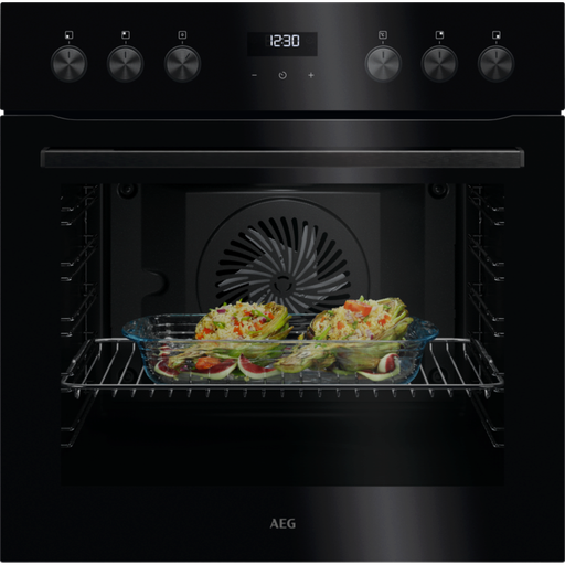 Schwarzer AEG Einbaubackofen mit versenkbaren Drehwählern
