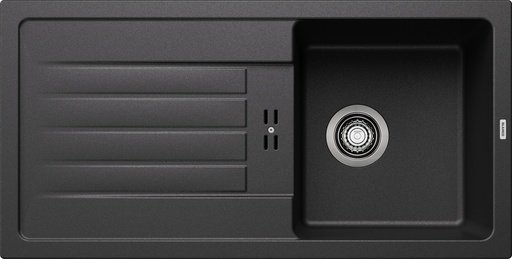 Draufsicht der Blanco FAVUM 45 S Spüle in Anthrazit mit großem Becken und gerippter Abtropffläche.
