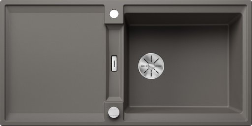 Einbau-Spüle BLANCO ADIRA XL 6 S-F aus Silgranit in Felsgrau mit Abtropffläche und klappbarem Gitter.