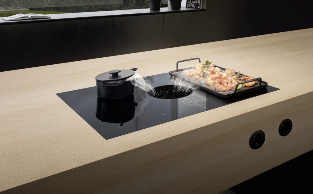 BORA M Pure Induktionskochfeld mit integriertem Dunstabzug nach unten.