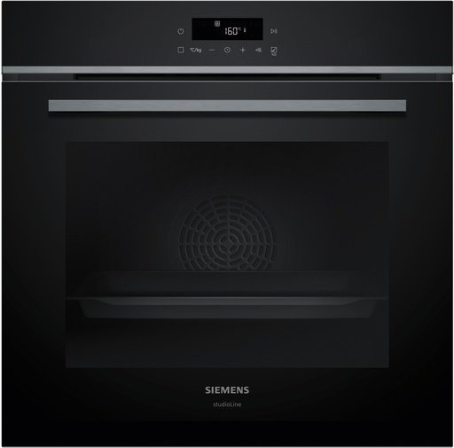 Siemens studioLine Einbaubackofen HB472G0B3 in Schwarz mit Digitaldisplay.