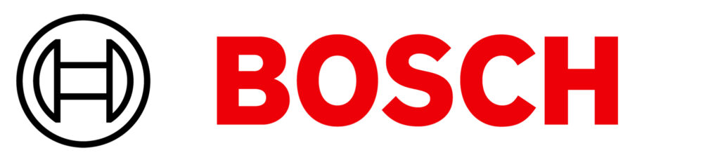 Breitbild-Variante des Bosch Logos mit rotem Schriftzug und schwarzem Symbol-Emblem im Panoramaformat.