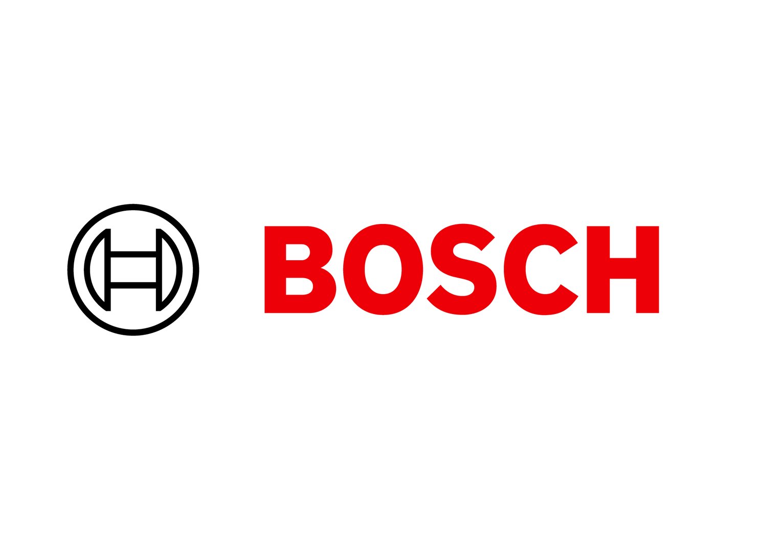 Offizielles Bosch Logo mit der markanten roten Wortmarke und dem schwarzen Anker-Symbol im Kreis auf weißem Hintergrund.